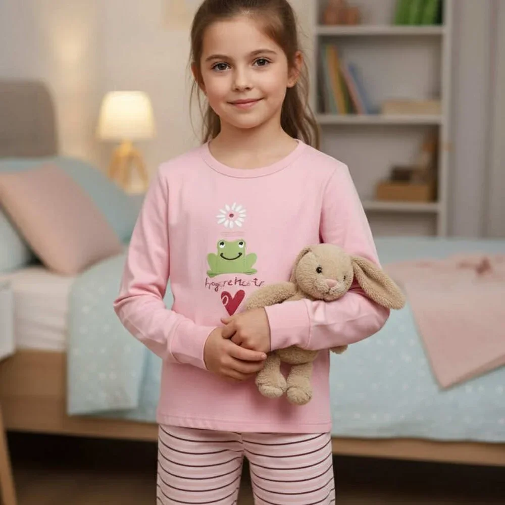 Gymboree NWT Pink Knit Embroidered Frog Heart Top & Striped Pants Pajamas 2T